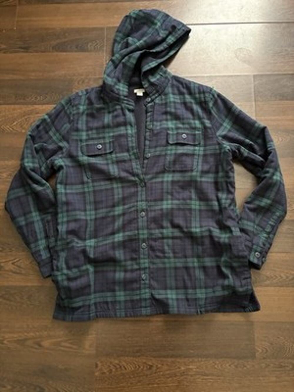 LL Bean Fleece Lined Plaid Flannel Hoodie Jacket Womens L